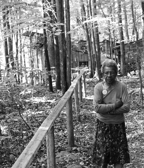 Juanita Nelson outside her home on Woolman Hill.